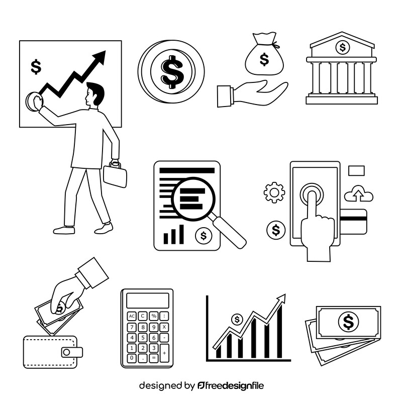 Investment icons set black and white vector