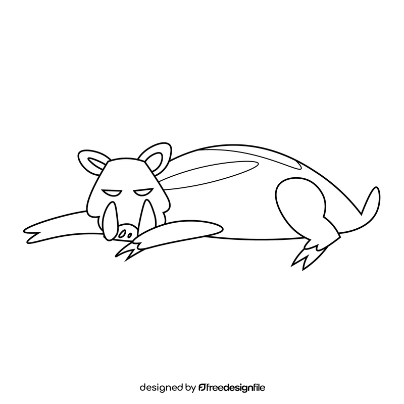 Boar liying cartoon black and white clipart