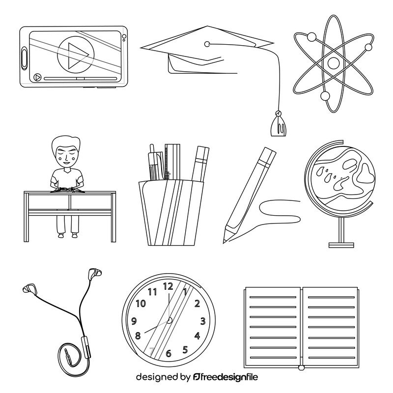 Study and learning icons set black and white vector