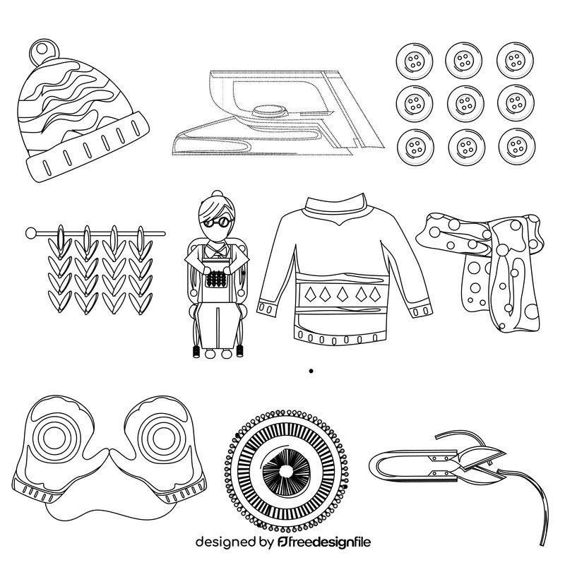 Knitting, sewing icons set black and white vector