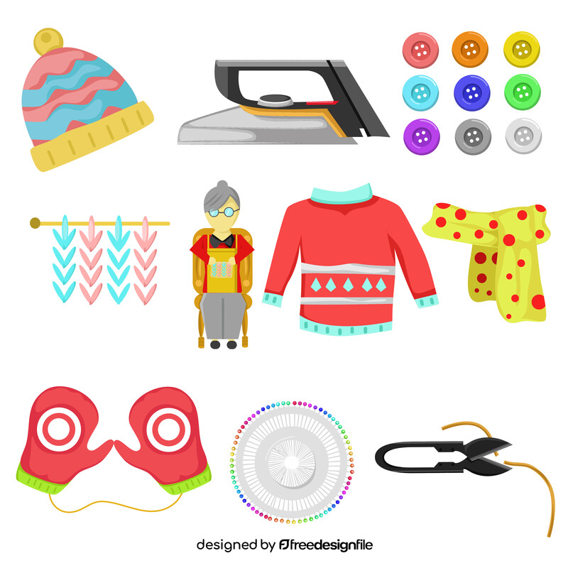Knitting, sewing icons set vector