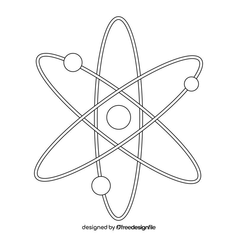 Atom science drawing black and white clipart