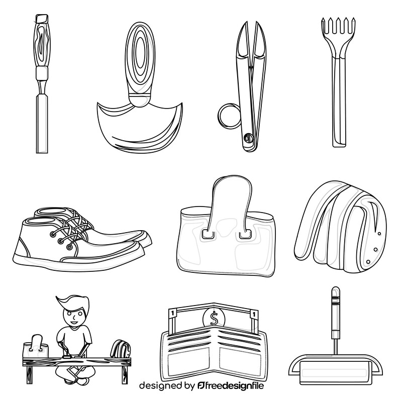 Leather crafting icons set black and white vector