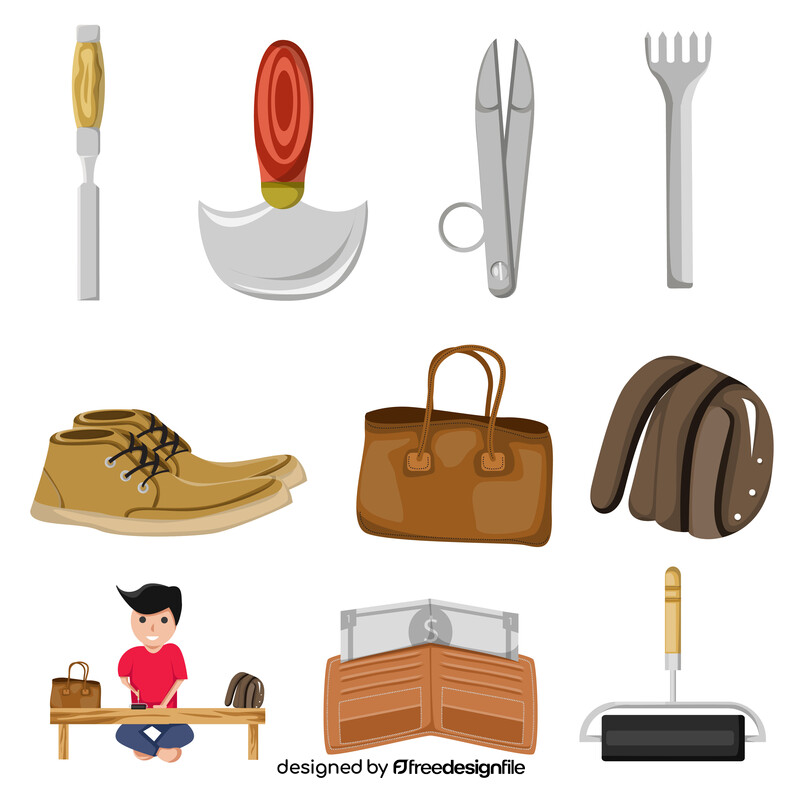 Leather crafting icons set vector