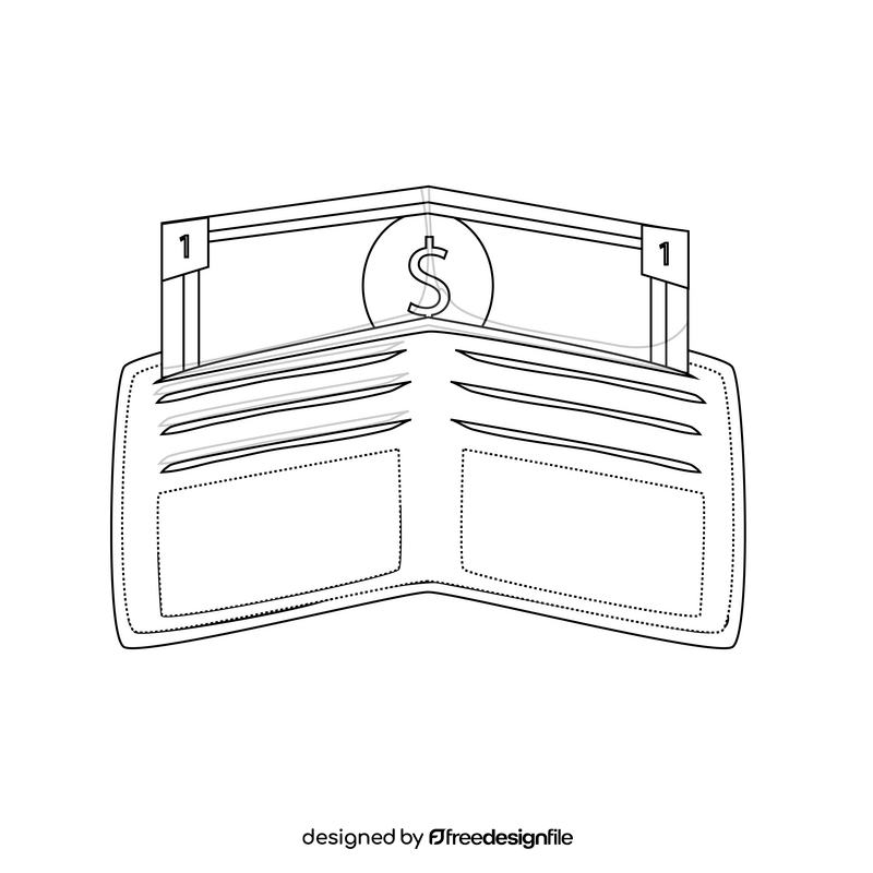 Leather wallet drawing black and white clipart