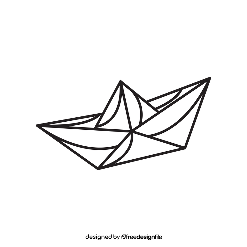Origami boat drawing black and white clipart