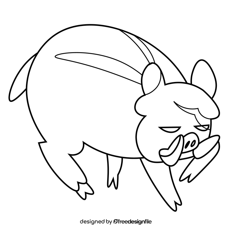 Boar animal cartoon black and white clipart