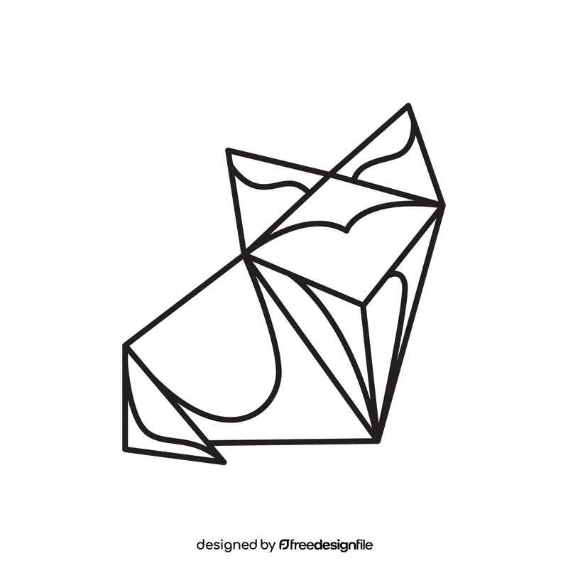 Origami wolf drawing black and white clipart