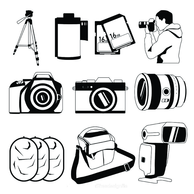 Photography icons set black and white vector