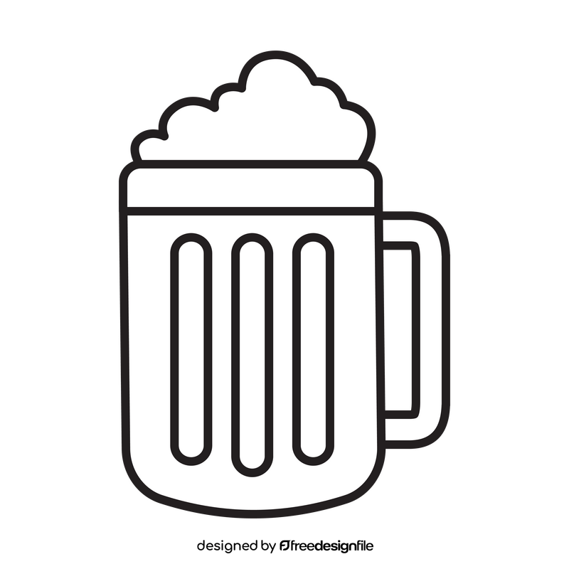 Flat beer mug drawing black and white clipart