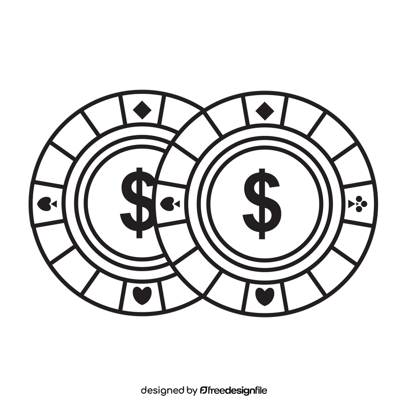 Poker chips, casino drawing black and white clipart