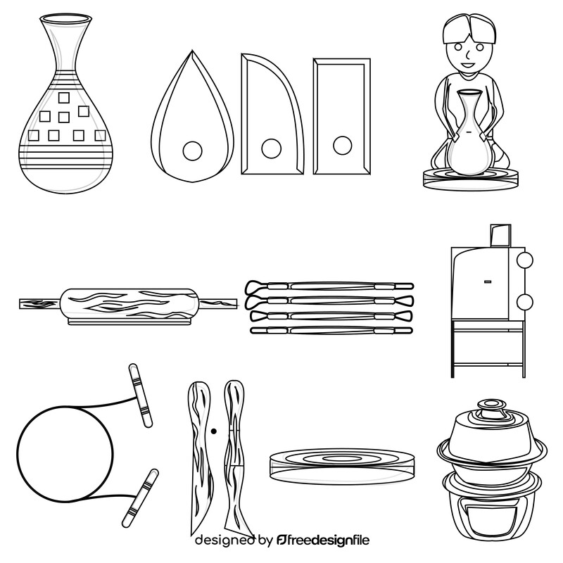 Pottery icons set black and white vector