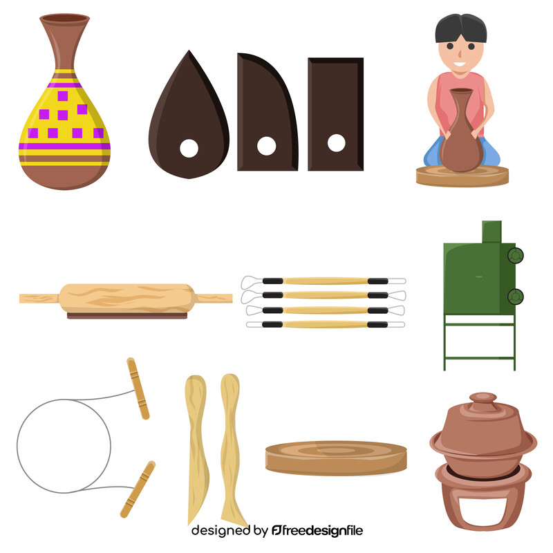 Pottery icons set vector
