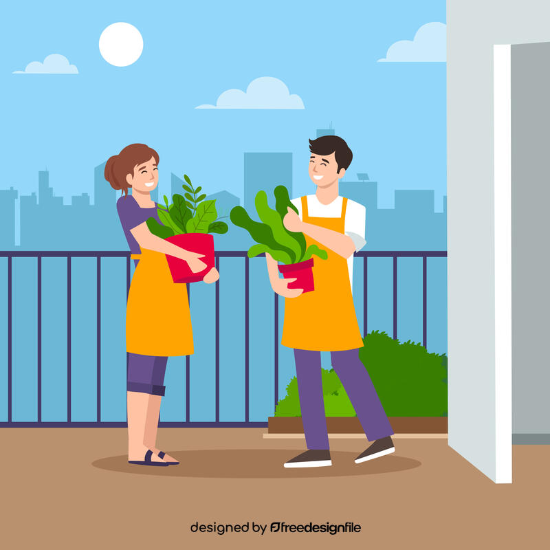 Cute gardening couple vector