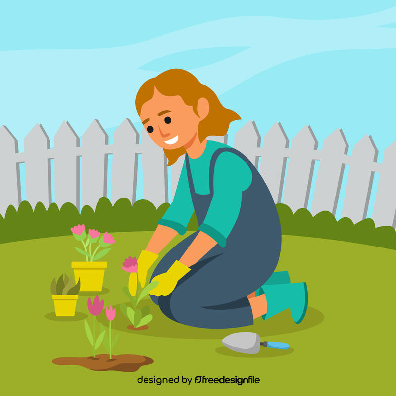 Girl plant flowers vector
