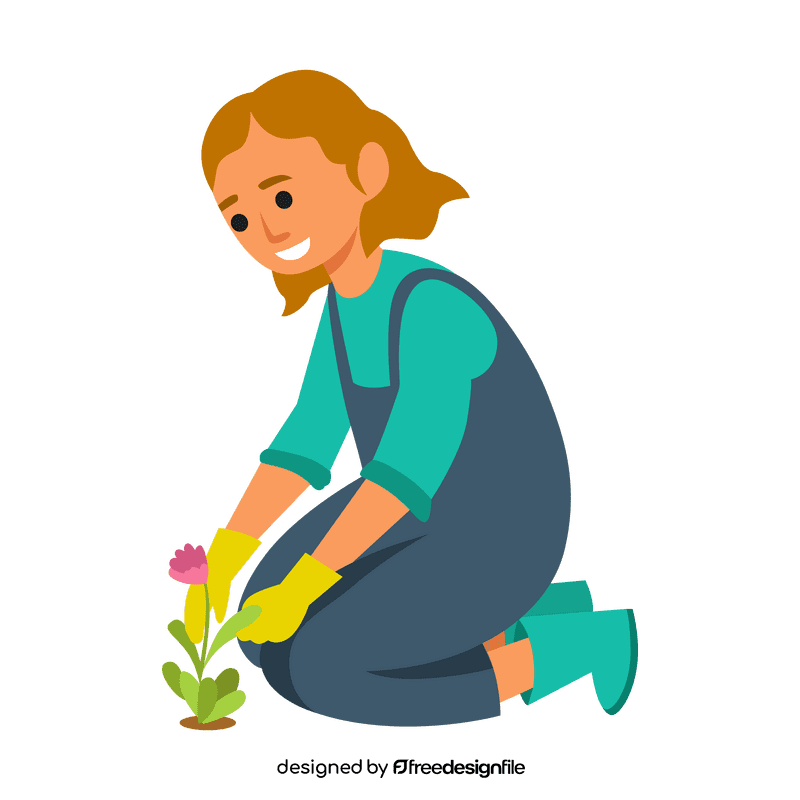 Girl planting flower clipart