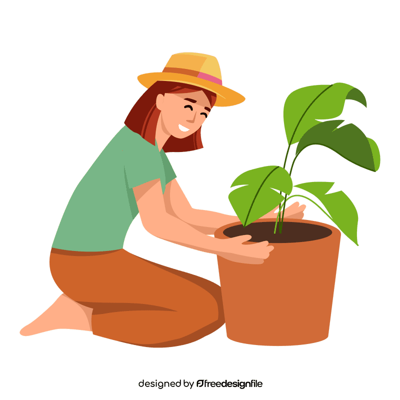 Woman planting plant clipart