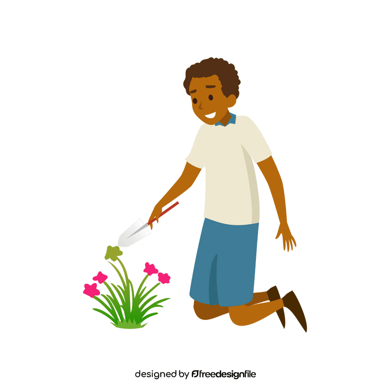 Boy planting flower clipart