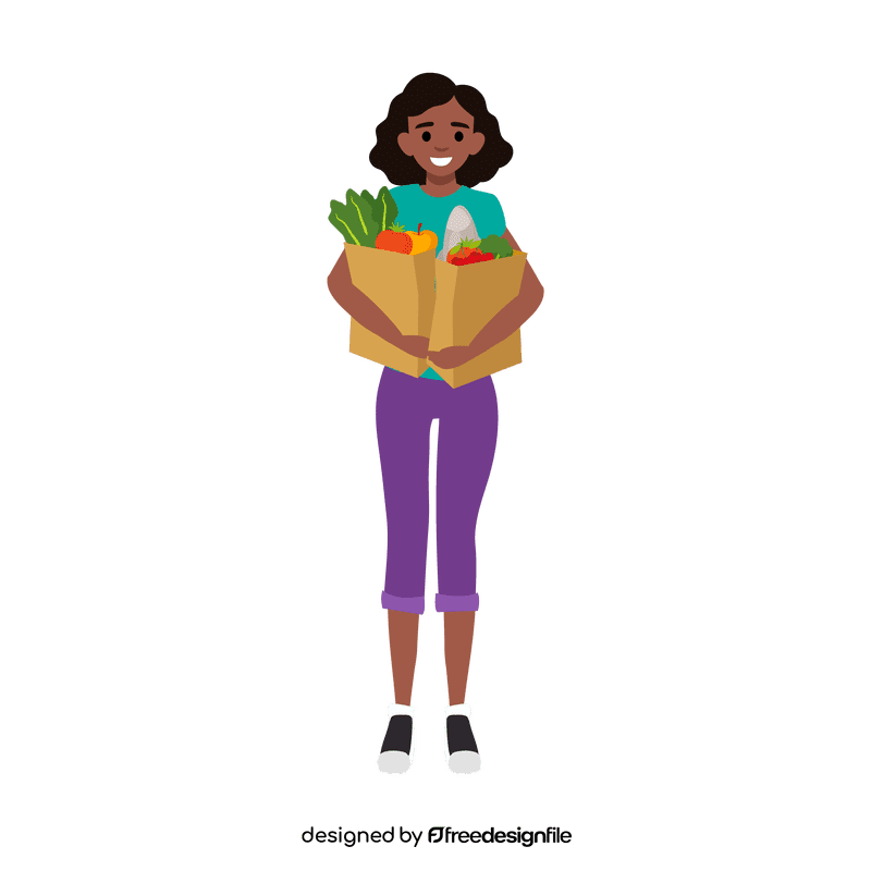 Woman bring groceries clipart