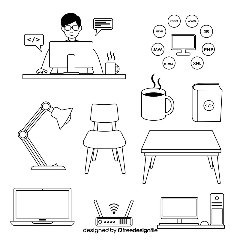 Programming icons set black and white vector