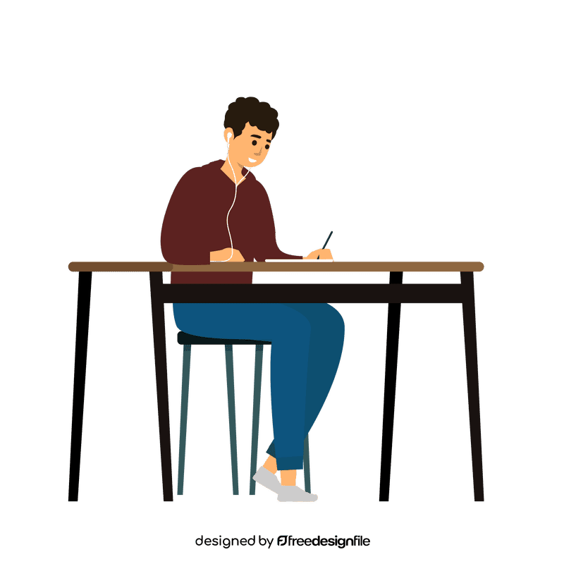 Boy writing on table clipart