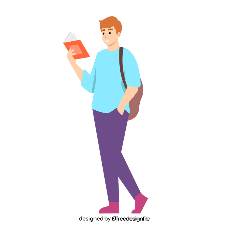 Boy reading book while walking clipart