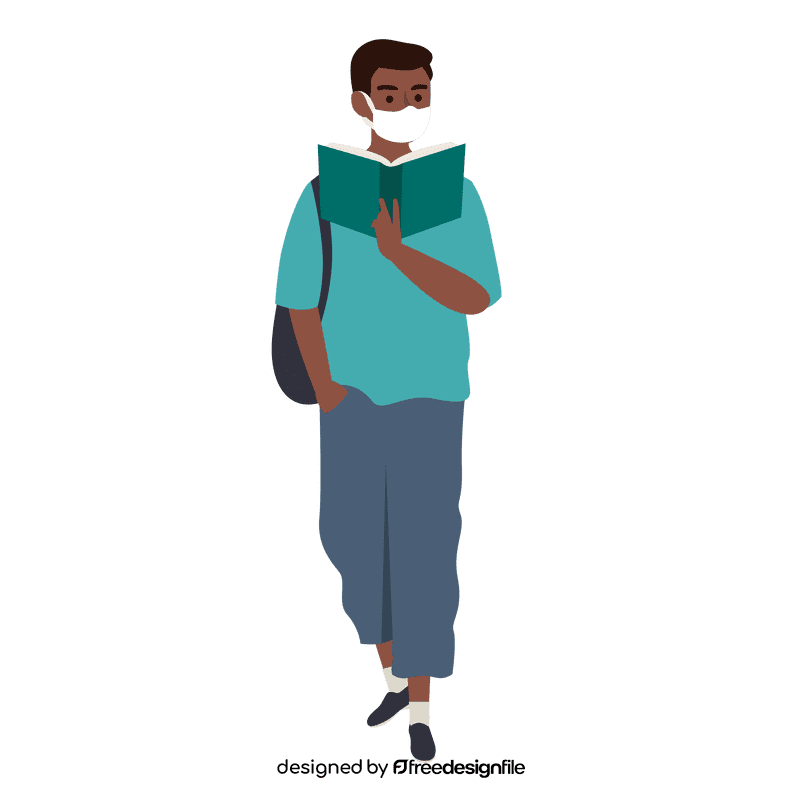 Boy wearing mask reading book clipart