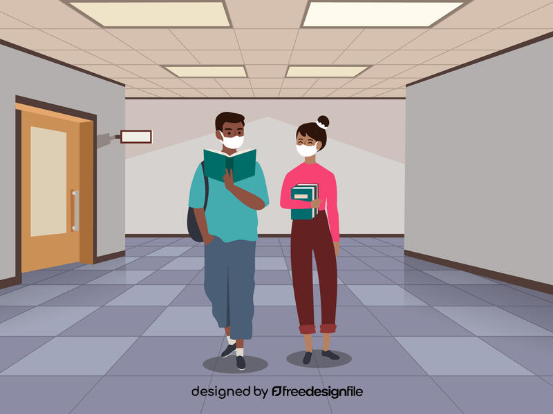 Couple walking at school hall vector