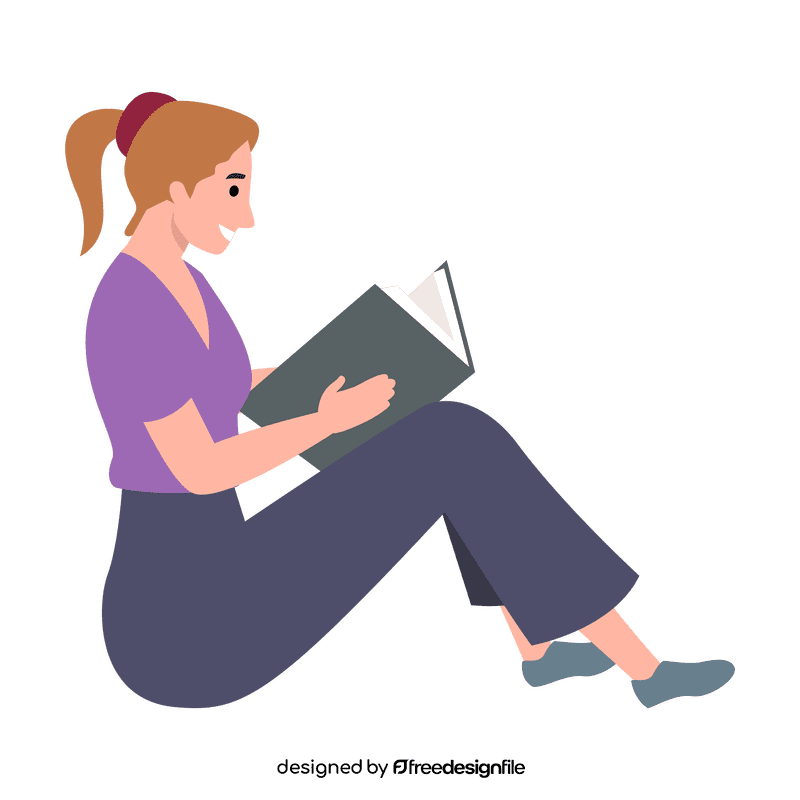 Woman reading book smilling clipart