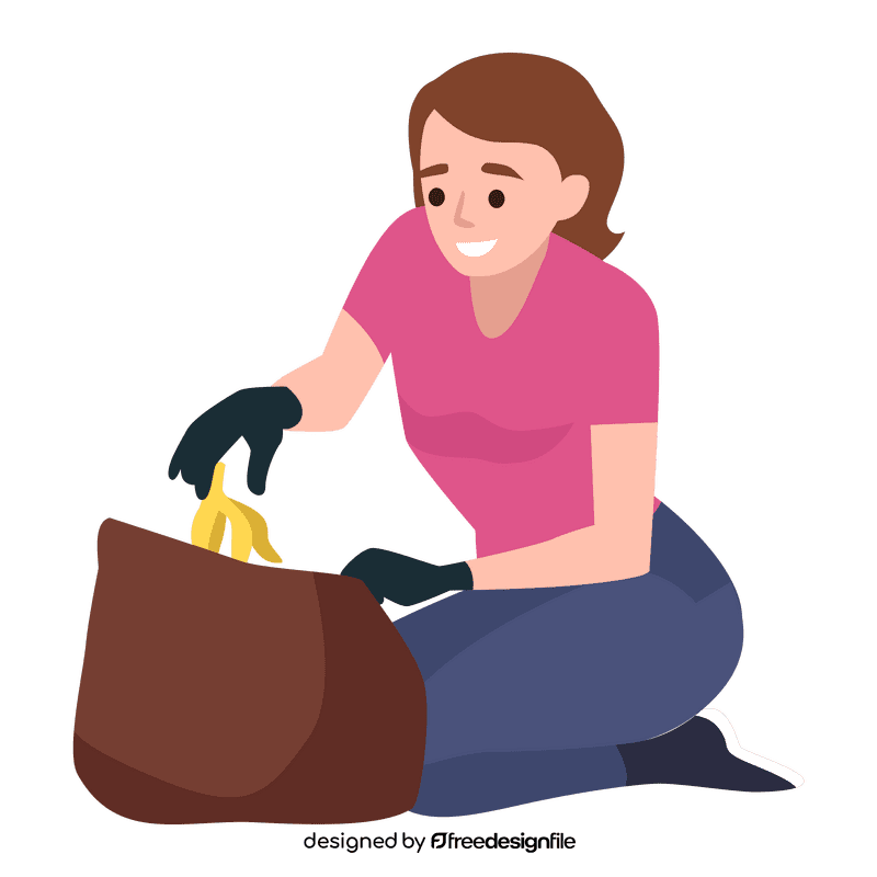 Girl dump trash banana skin clipart