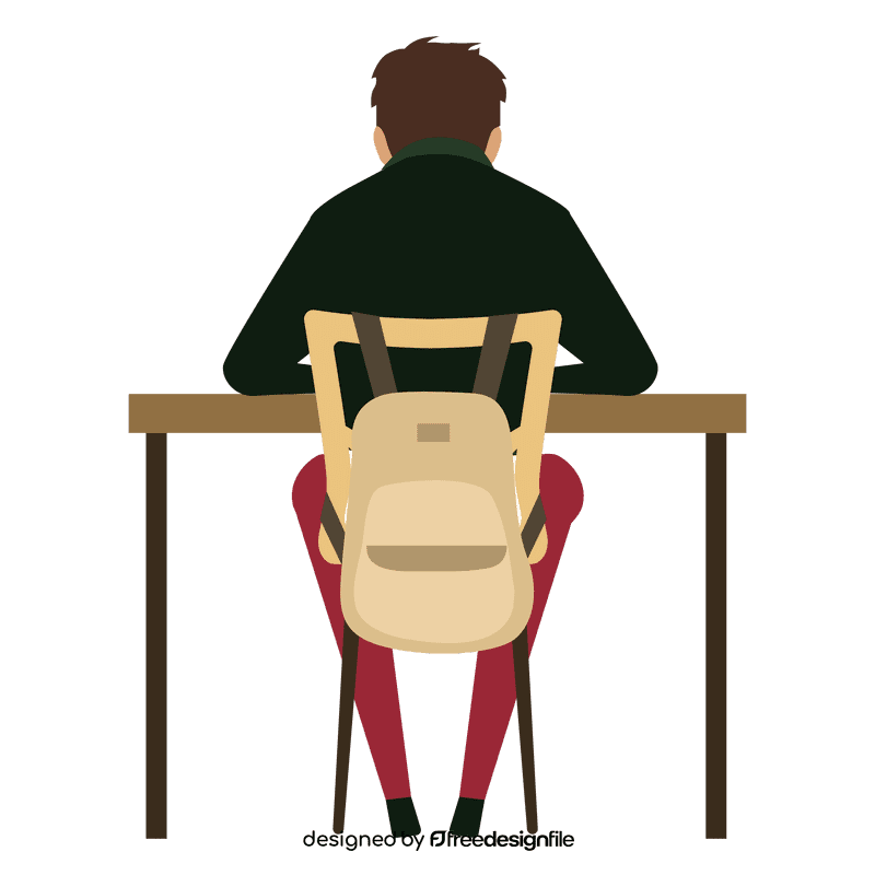 Boy writing on table back view clipart
