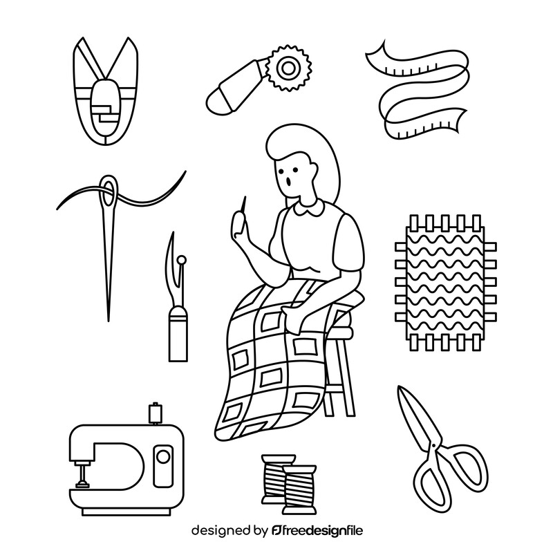 Quilting icons set black and white vector