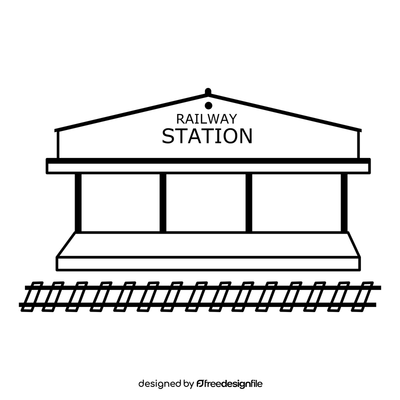 Miniatur railway station drawing black and white clipart