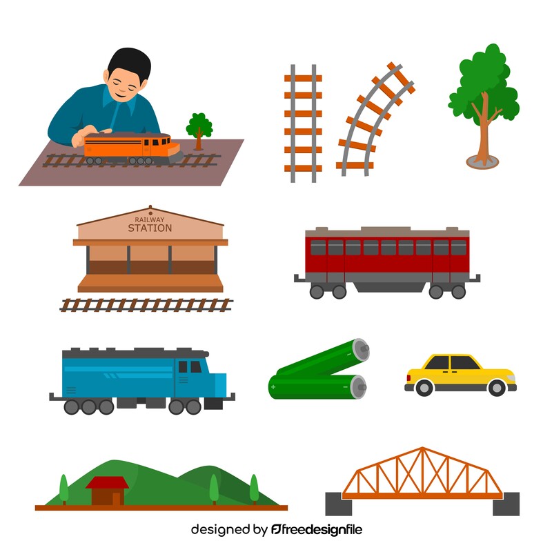 Rail transport modelling icons set vector