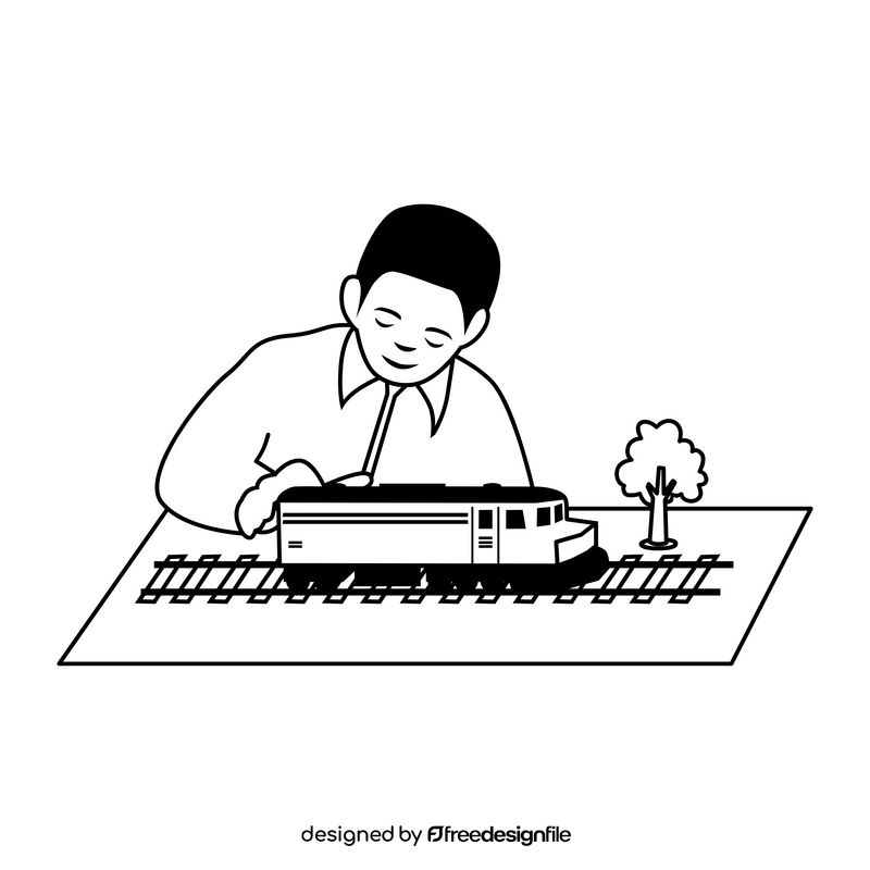 Railway transport modeling drawing black and white clipart