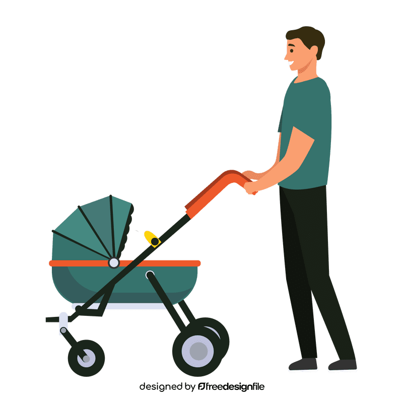 Father pushing stroller clipart