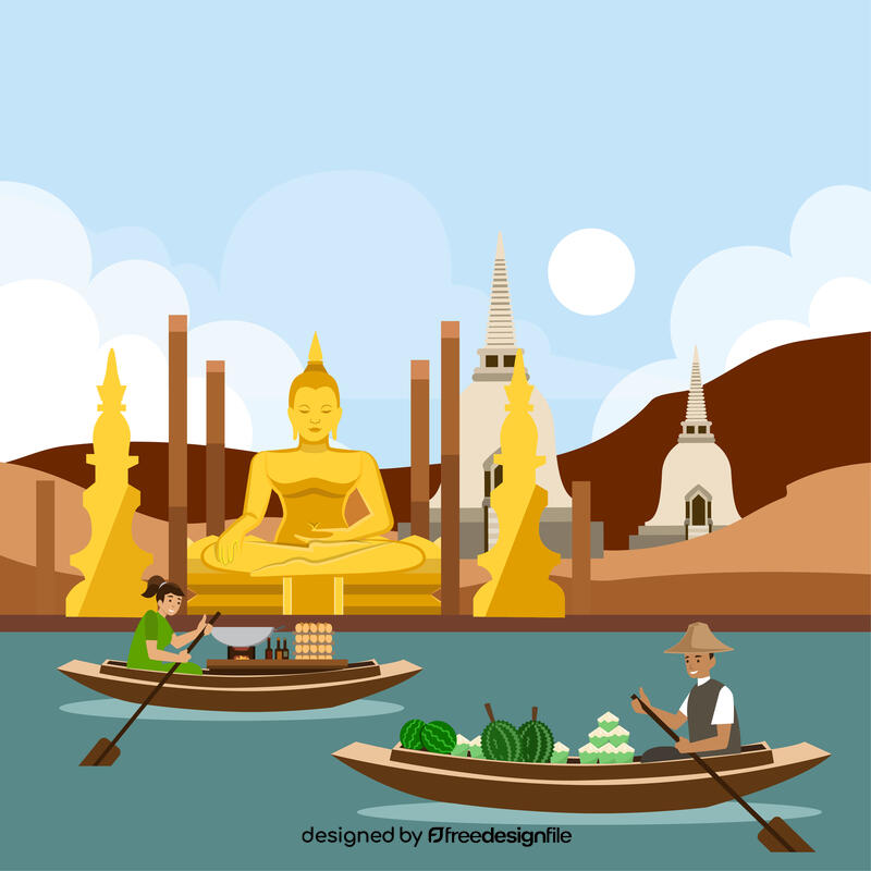 Floating market Thailand vector