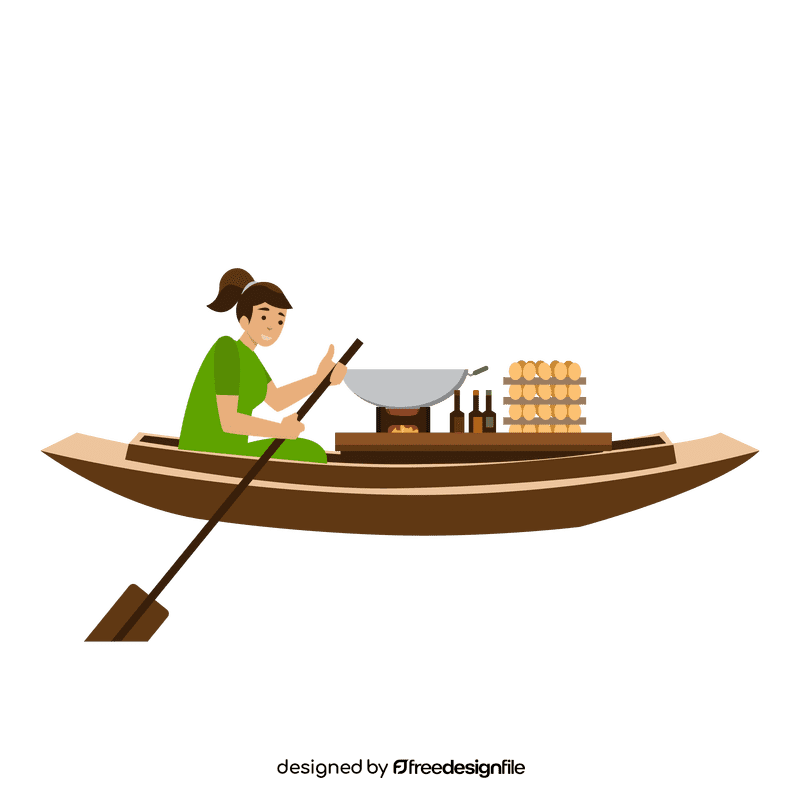 Woman selling food at boat clipart
