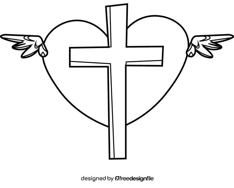 Cross heart black and white clipart