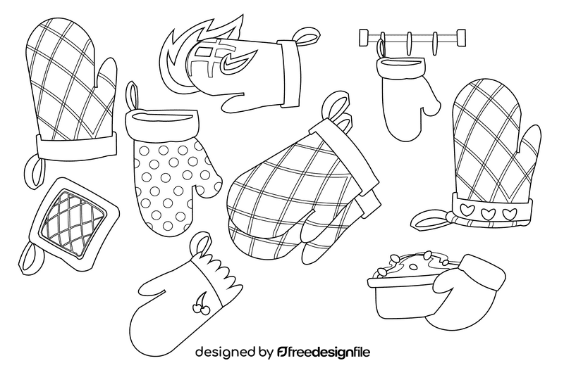 Oven mitts black and white vector