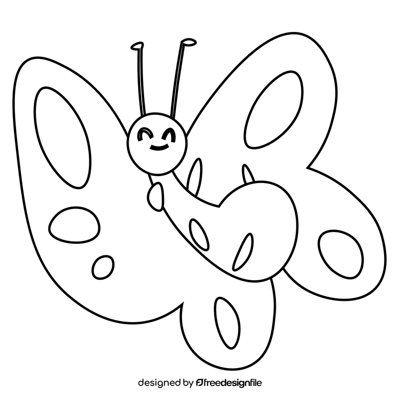 Cute yellow butterfly cartoon drawing black and white clipart