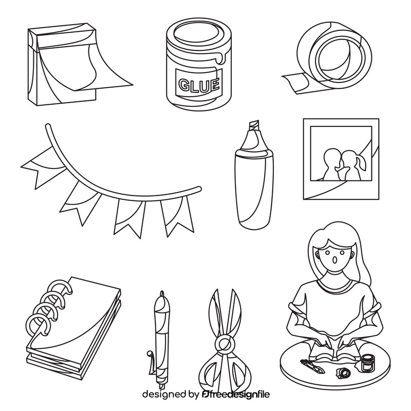 Scrapbooking icons set black and white vector
