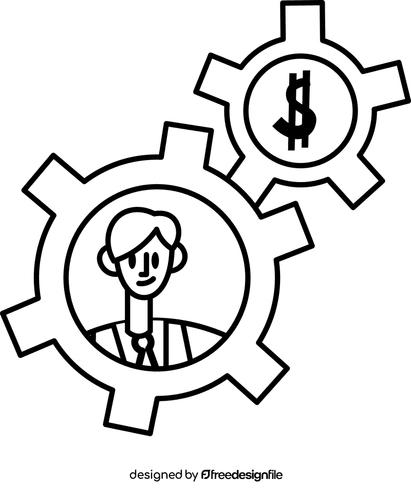 Business gears black and white clipart