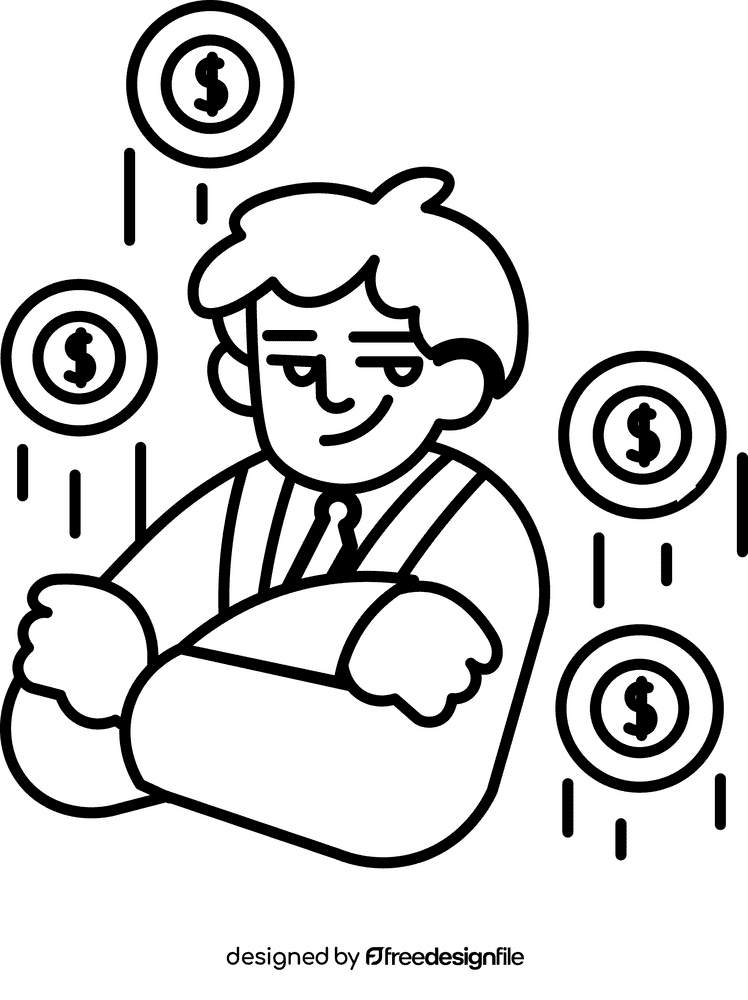 Businessman and money black and white clipart