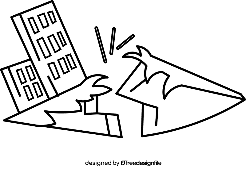 Earthquake skyscrapers crack black and white clipart