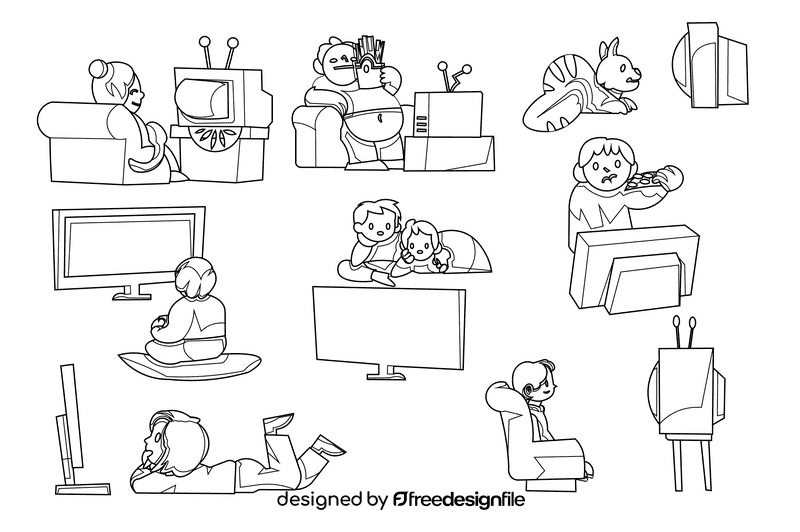 Watching tv black and white vector