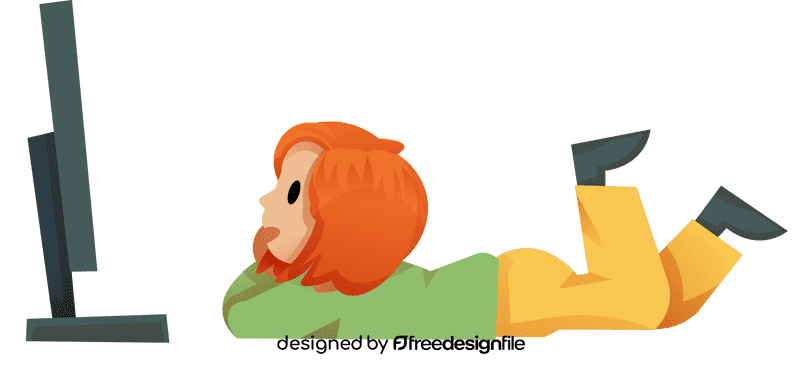 Watching tv girl clipart