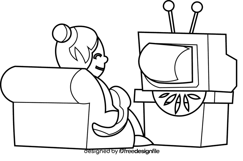 Watching tv granny black and white clipart