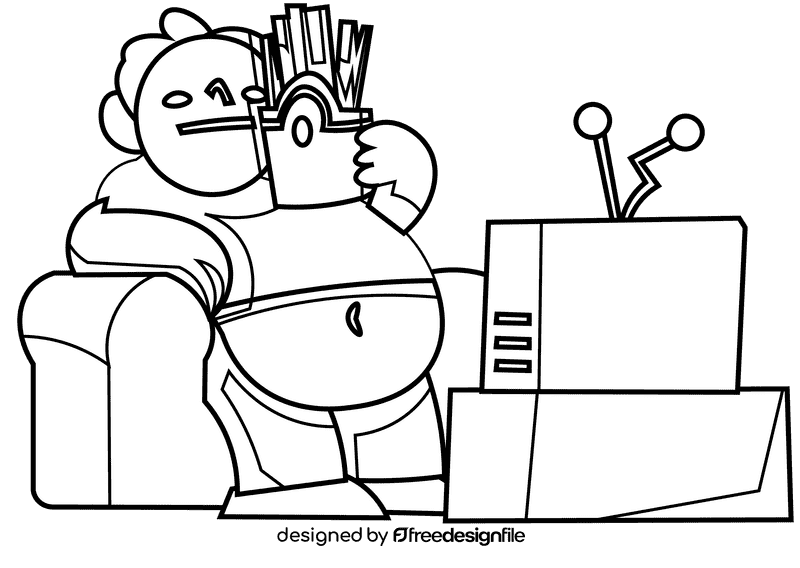 Watching tv guy black and white clipart