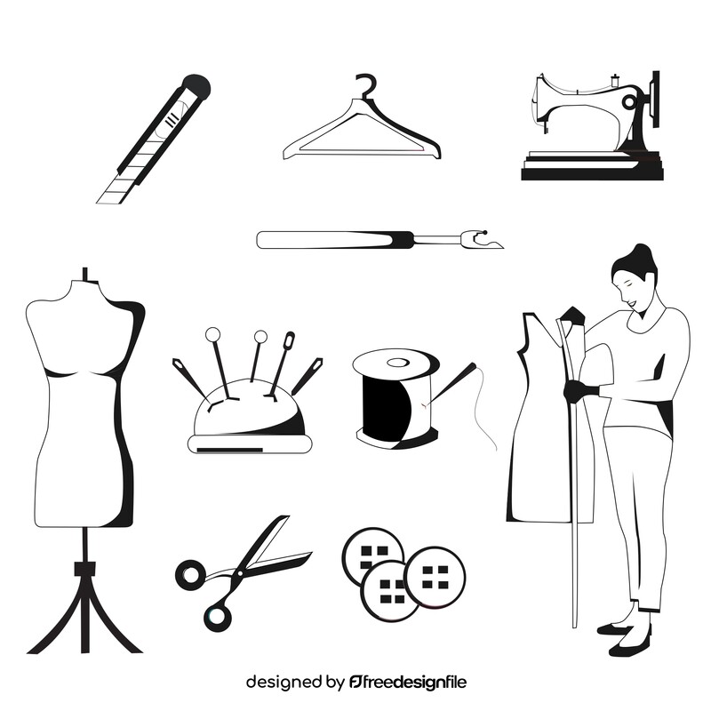 Sewing icons set black and white vector free download